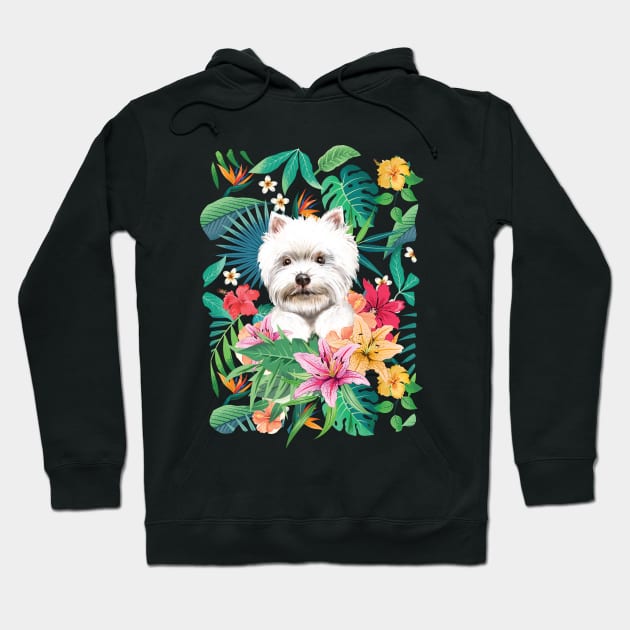 Tropical Westie West Highland white terrier Puppy Hoodie by LulululuPainting